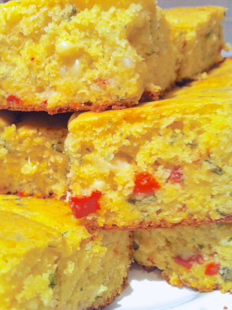 Corn Bread With Roasted Red Peppers and Basil