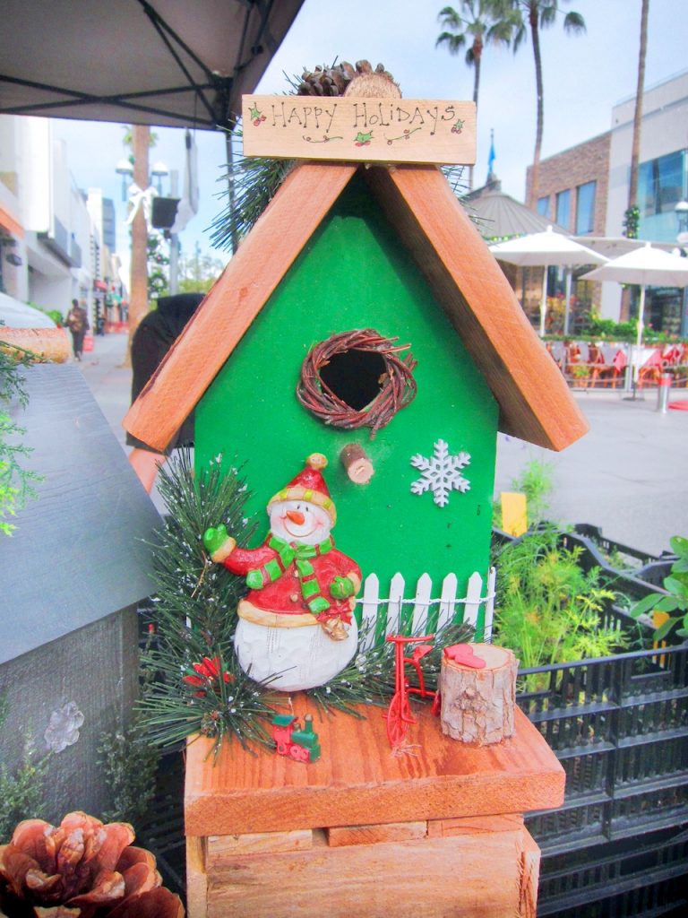 green Christmas bird house