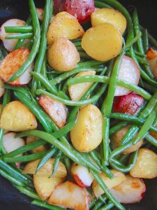 Roasted Red Potatoes and Green Beans in Sautéed Garlic