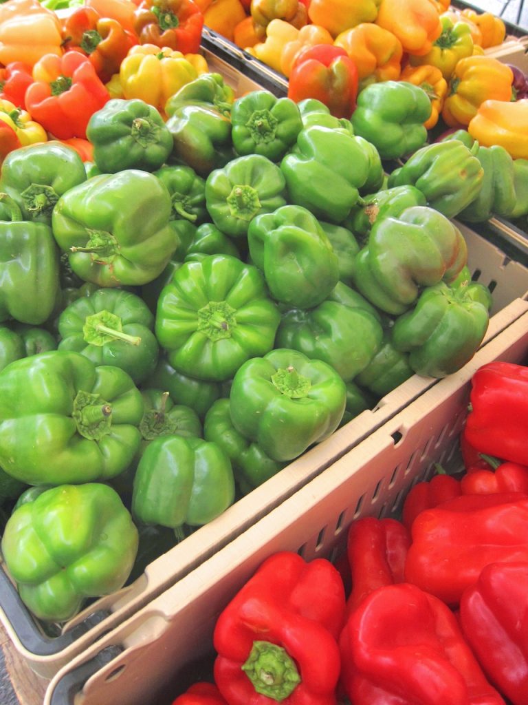 green peppers at the farmers market