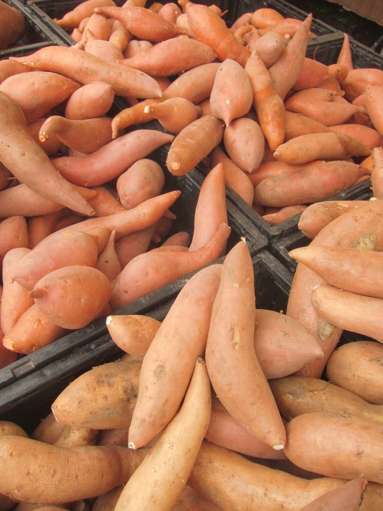 sweet potatoes at the farmers market