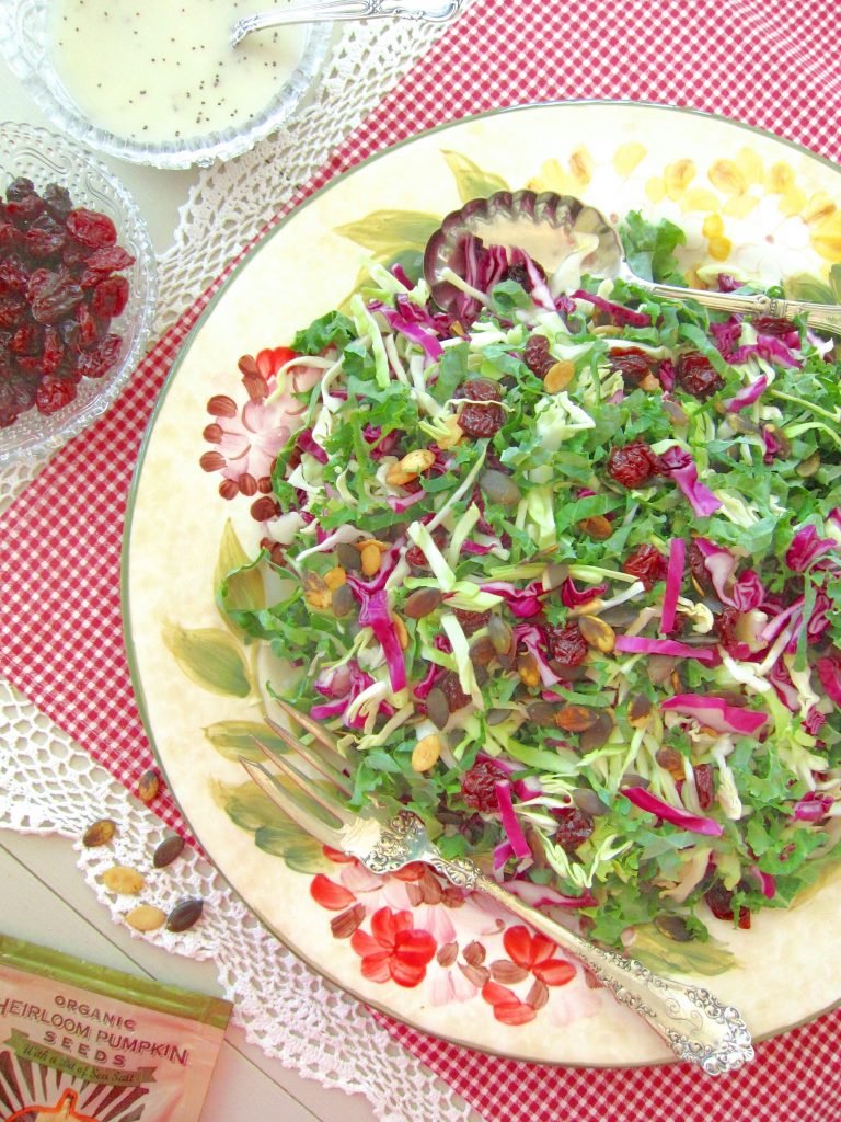 Kale and Cabbage Salad With Light and Creamy Poppyseed Dressing