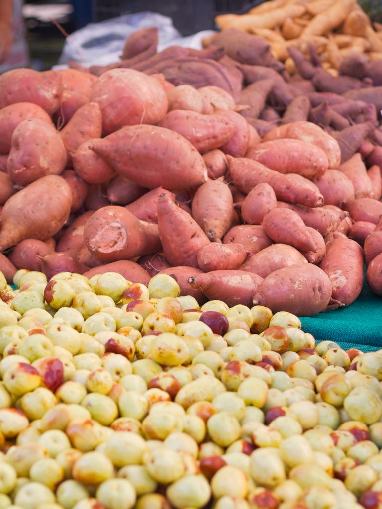 sweet potatoes at farmers market