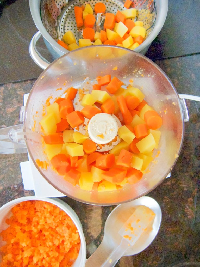 preparing carrots and rutabaga