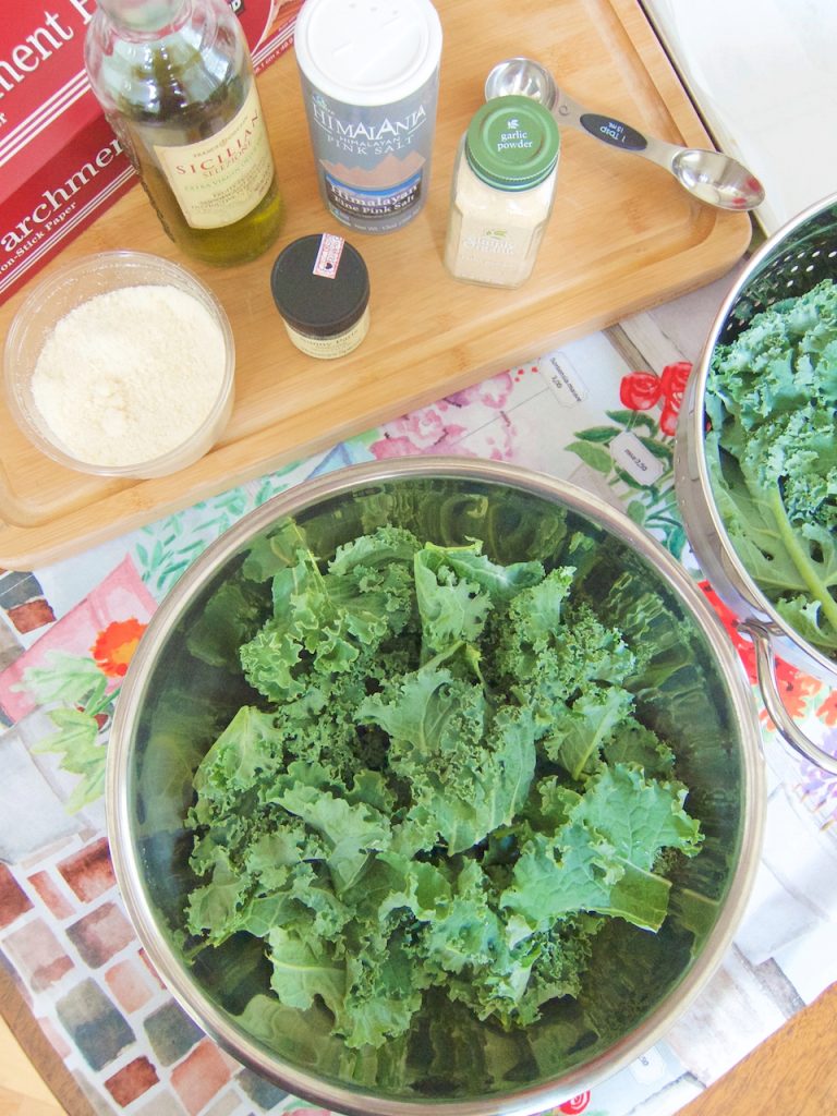 preparing kale chips