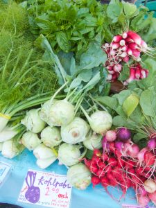 kohlrabi and radishes at the farmers market