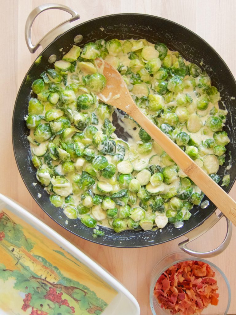 preparing Creamy Brussels Sprouts With Bacon