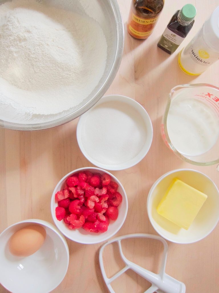 ingredients for lemon muffins with raspberries