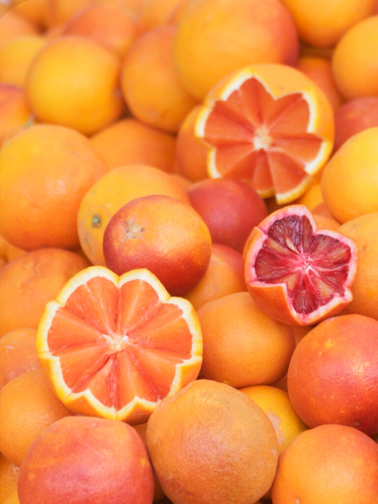 close up of blood oranges