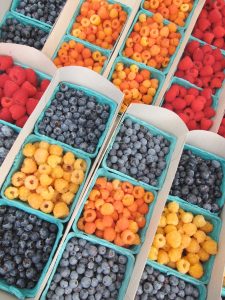 fresh raspberries at the farmers market