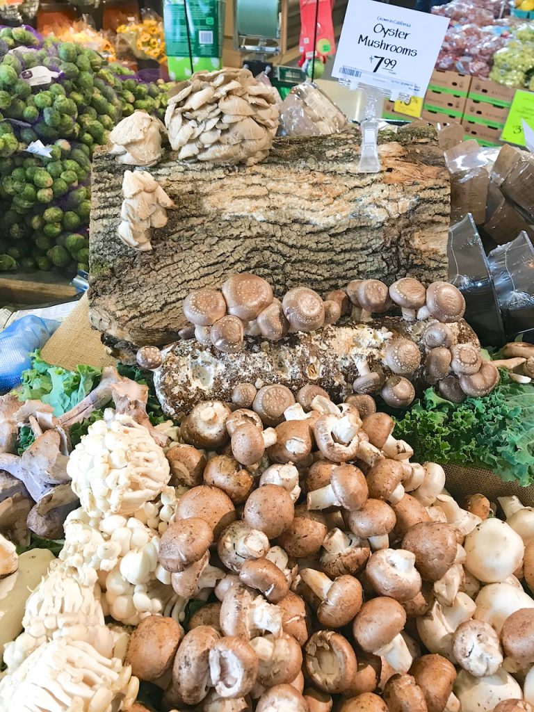 mushroom display at whole foods