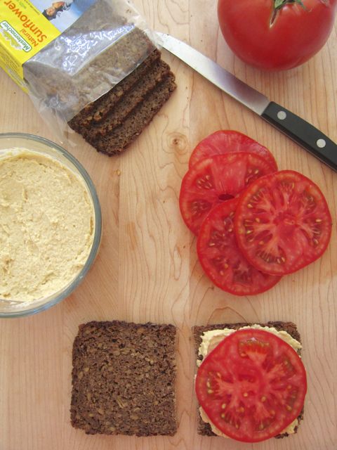 hummus on pumpernickel bread