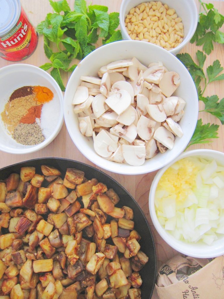 ingredients for middle eastern lamb and tomatoes