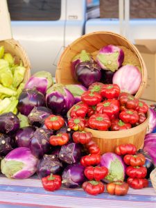 eggplant and red pepper display