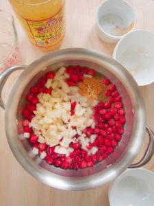 preparing Cranberry Apple Pear Chutney
