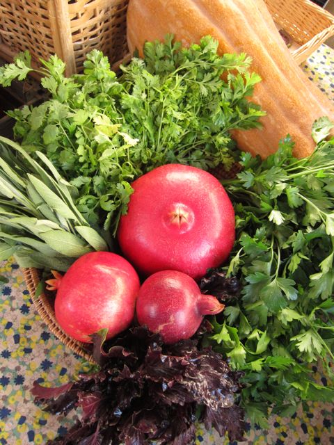 pomegranate display at farmers market