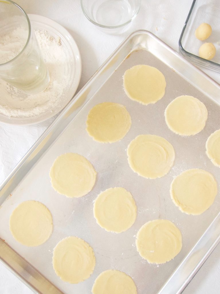 unbaked Aunt Mary's Sugar Cookies on baking sheet