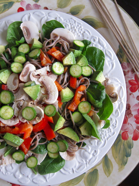 garden salad with soba noodles