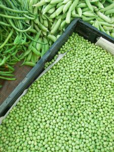 fresh peas at the farmers market