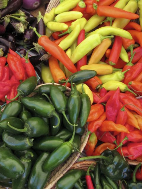 spicy peppers at farmer's market