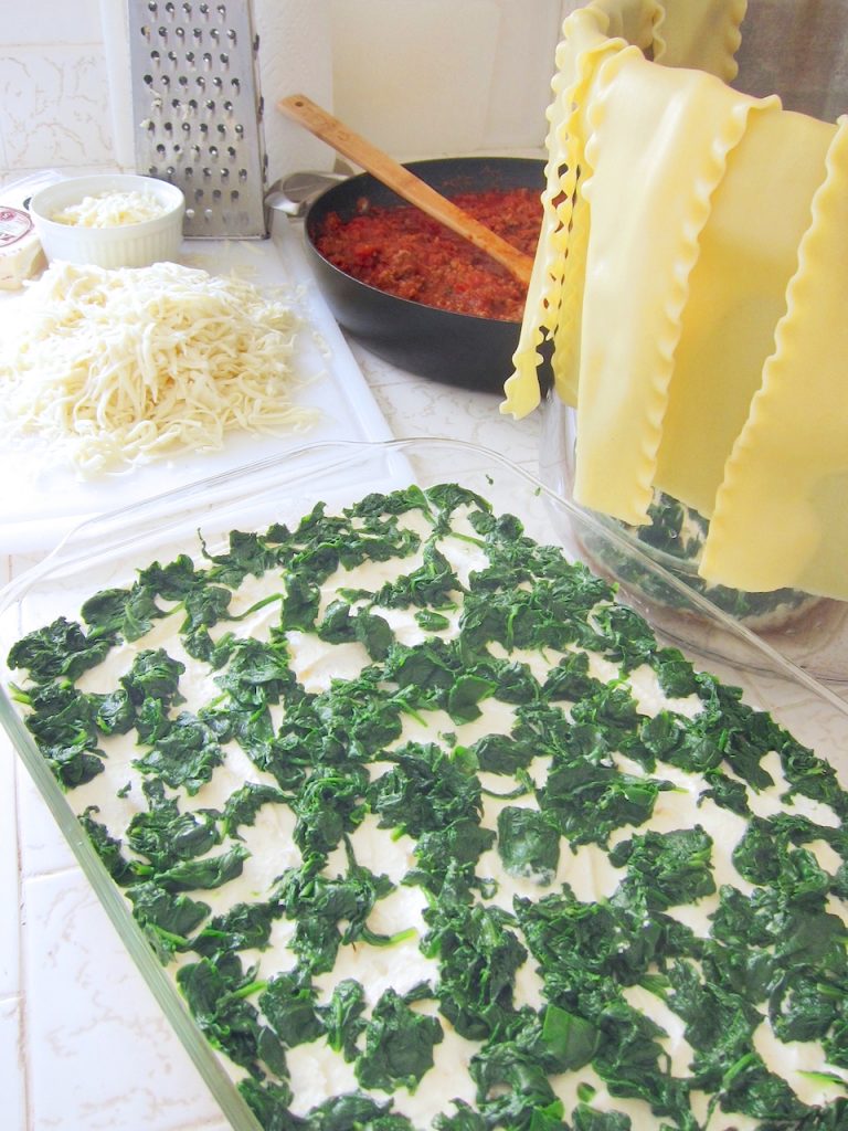 spinach layer of Lasagna Deluxe