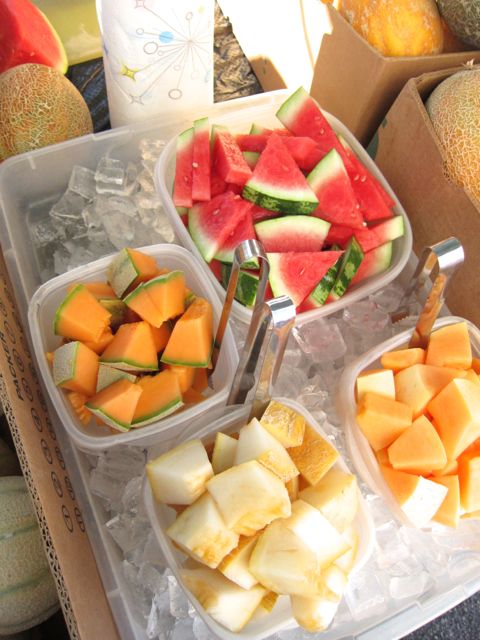 samples of fruit at farmers market