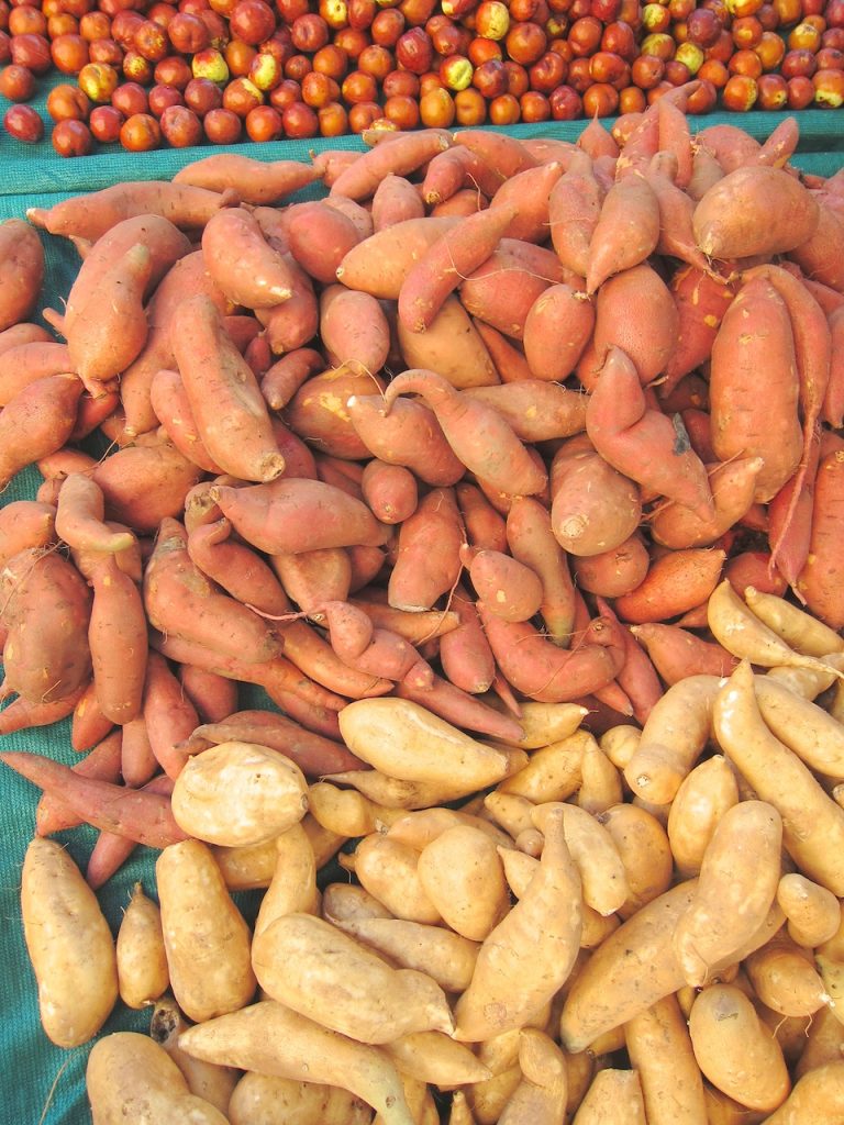 sweet potatoes at the farmers market