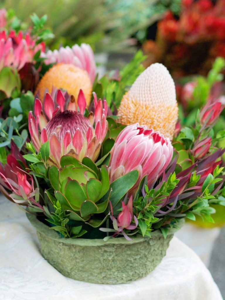 table flower arrangement at farmers market