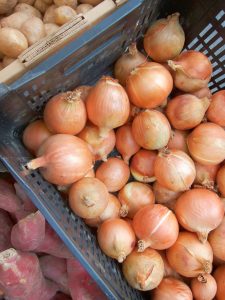 onions at the farmers market