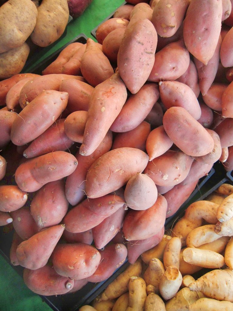 sweet potatoes at the farmers market