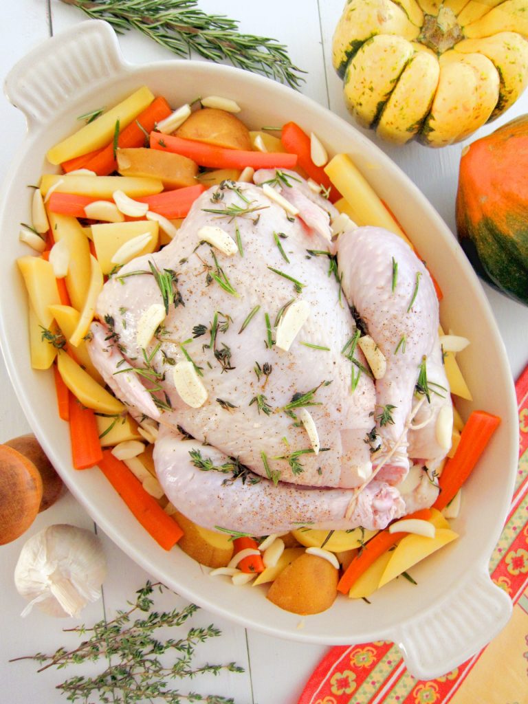Roast Chicken With Vegetables and Garlic Mashed Potatoes and Celery Root