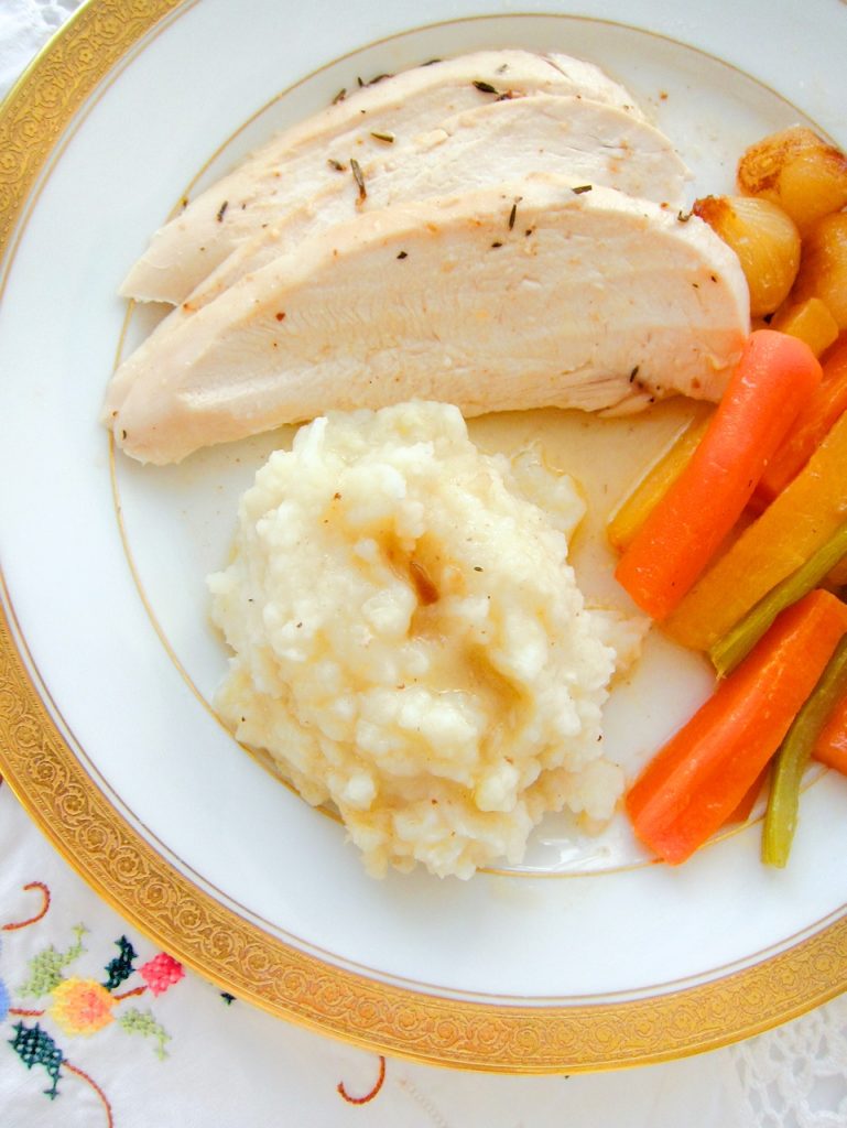 Roast Chicken With Vegetables and Garlic Mashed Potatoes and Celery Root