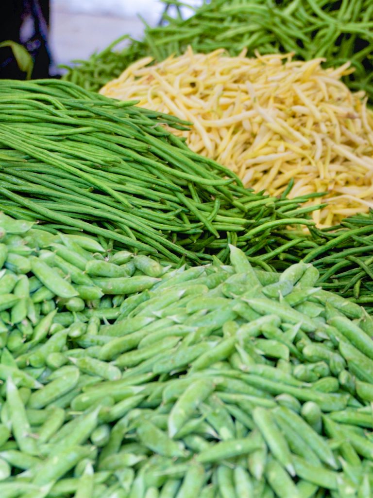fresh peas at the farmers market