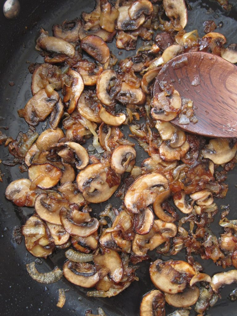 cooking Caramelized Mushrooms and Onions