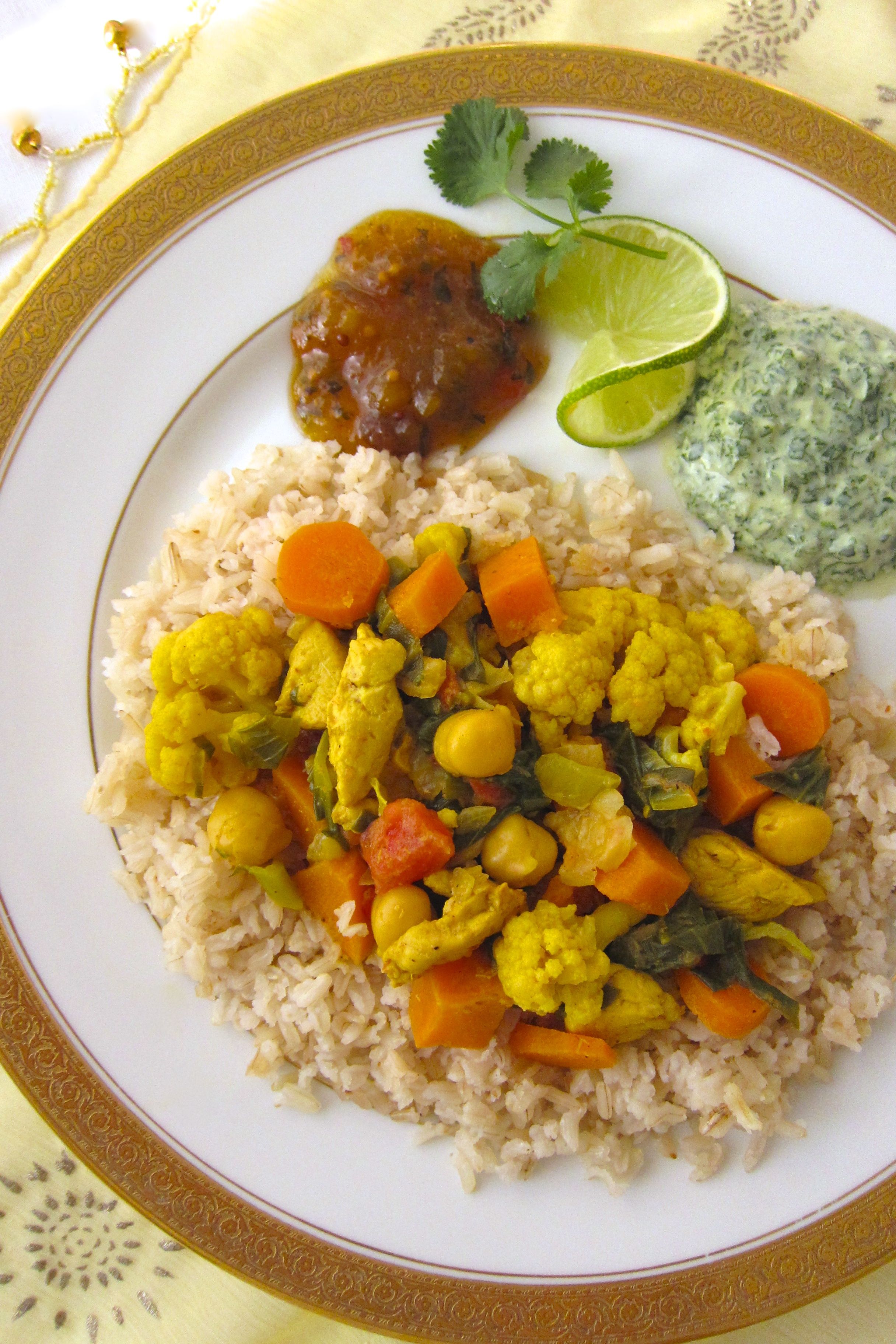 Indian Curry With Sweet Potatoes, Cauliflower and Bok Choy