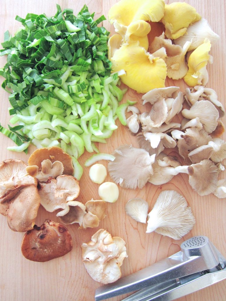 preparing Sautéed Wild and Exotic Mushrooms and Bok Choy