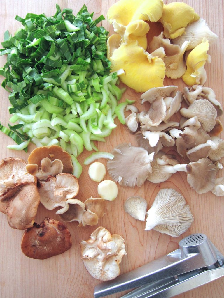 preparing Sautéed Wild and Exotic Mushrooms and Bok Choy