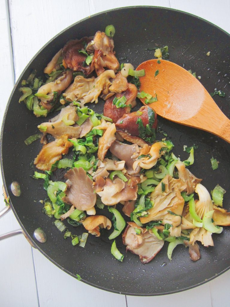 preparing Sautéed Wild and Exotic Mushrooms and Bok Choy