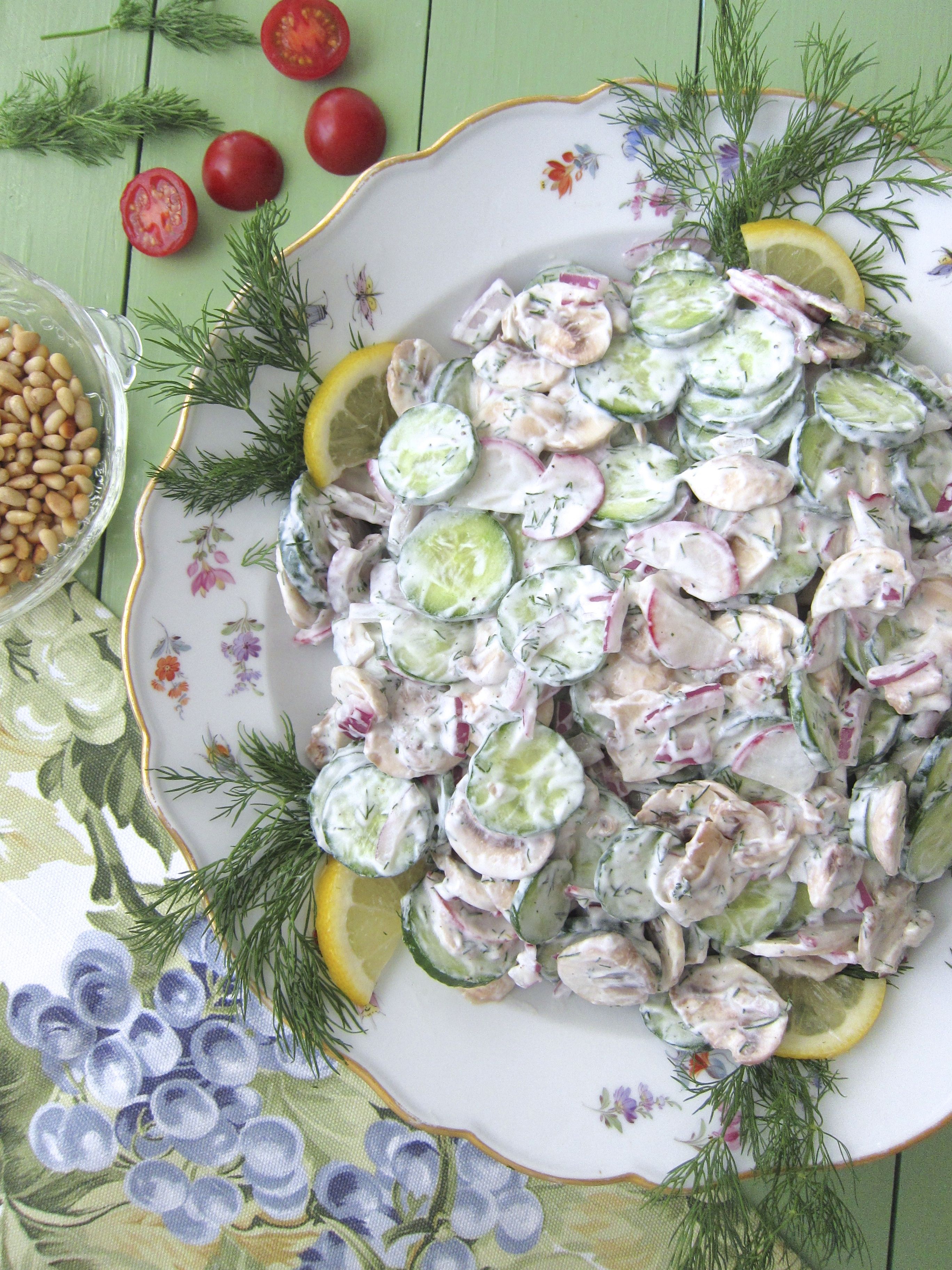 Cucumber Salad With Mushrooms and Radishes