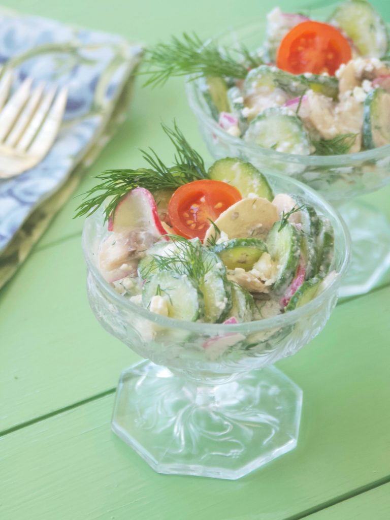 servings of Cucumber Salad With Mushrooms and Radishes
