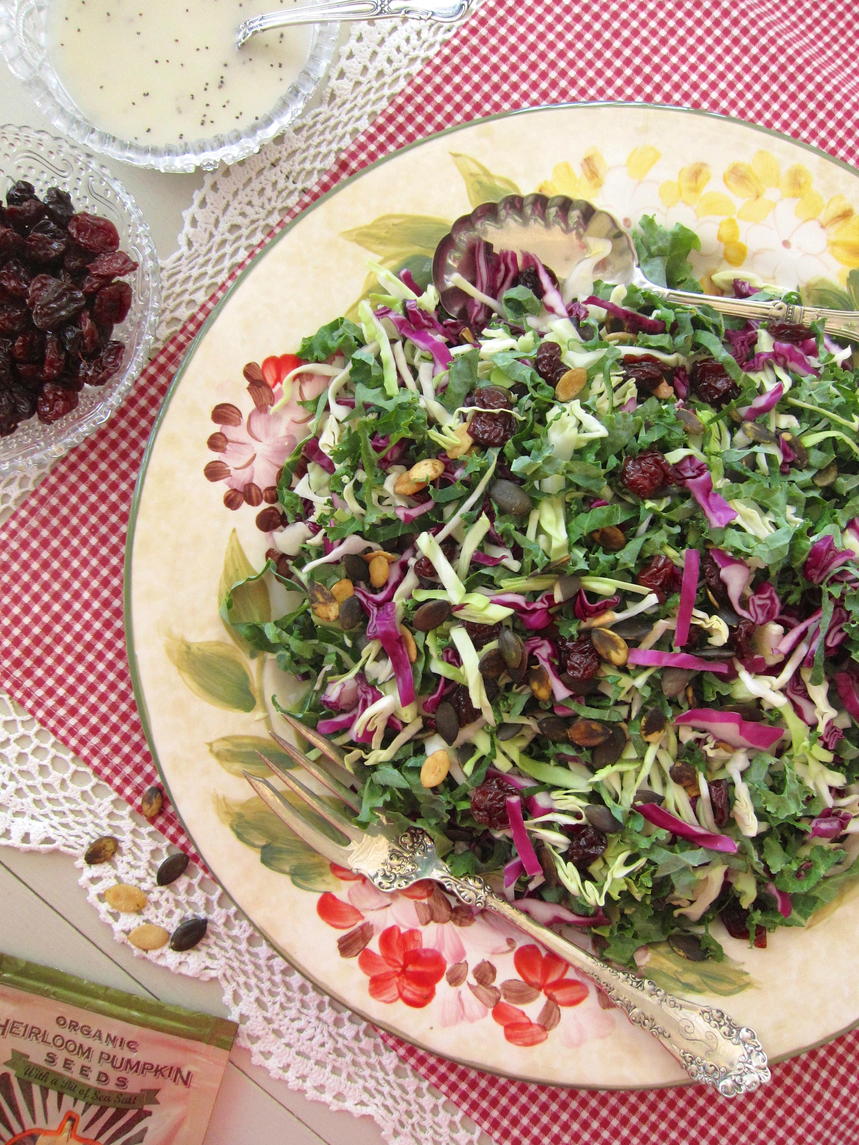 Kale and Cabbage Salad With Light and Creamy Poppyseed Dressing