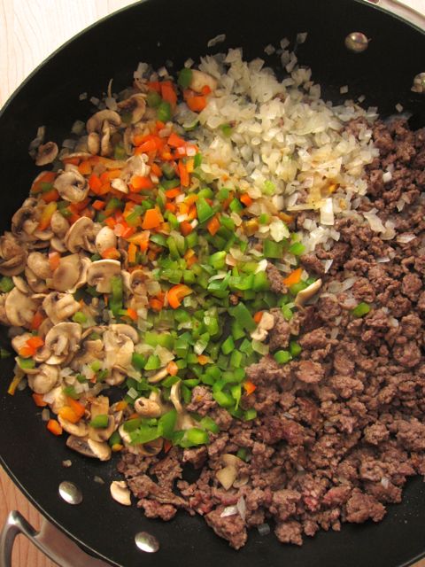 pizza topping in skillet
