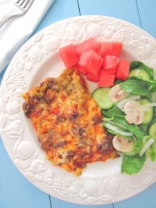 pizza with watermelon and salad