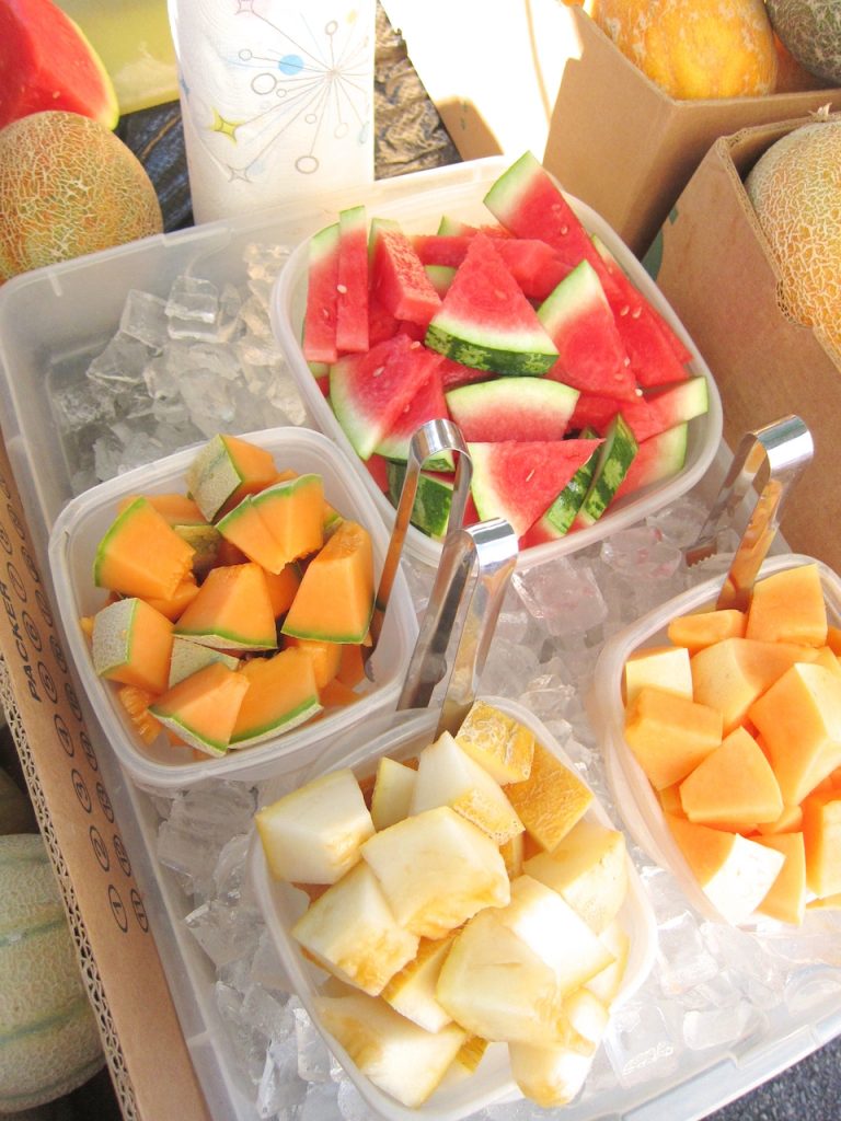 samples of fruit at farmers market