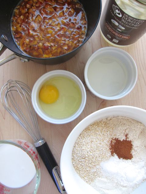 ingredients for mango and peach bran muffins