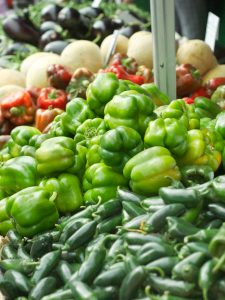 green peppers at the farmers market