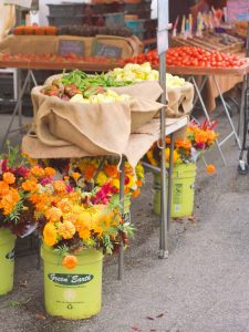 flowers in buckets