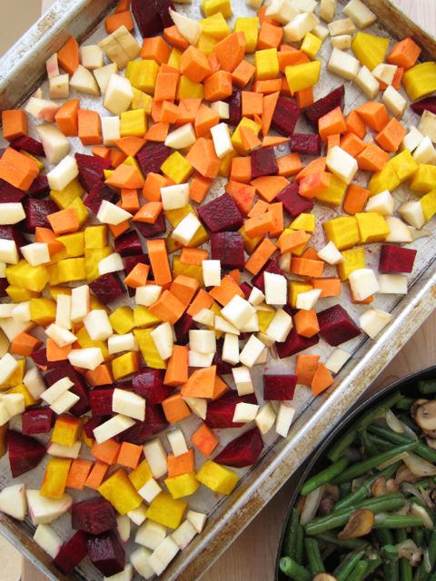 roasted beets and sweet potatoes