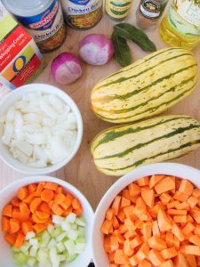 ingredients for delicata and sweet potato bisque