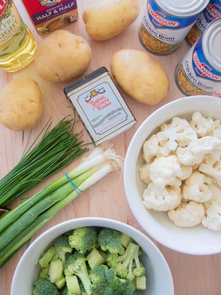 ingredients for Broccoli and Cauliflower Bisque